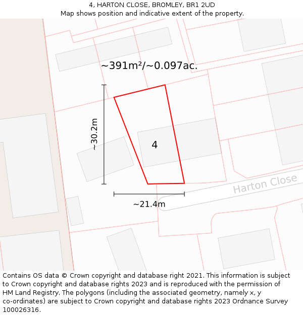 4, HARTON CLOSE, BROMLEY, BR1 2UD: Plot and title map