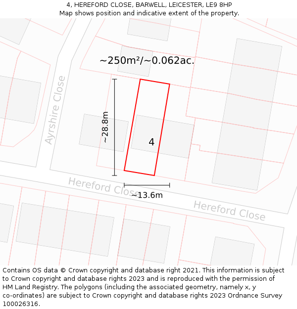 4, HEREFORD CLOSE, BARWELL, LEICESTER, LE9 8HP: Plot and title map
