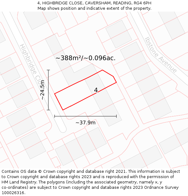 4, HIGHBRIDGE CLOSE, CAVERSHAM, READING, RG4 6PH: Plot and title map