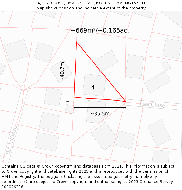 4, LEA CLOSE, RAVENSHEAD, NOTTINGHAM, NG15 9EH: Plot and title map