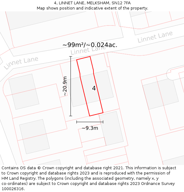 4, LINNET LANE, MELKSHAM, SN12 7FA: Plot and title map