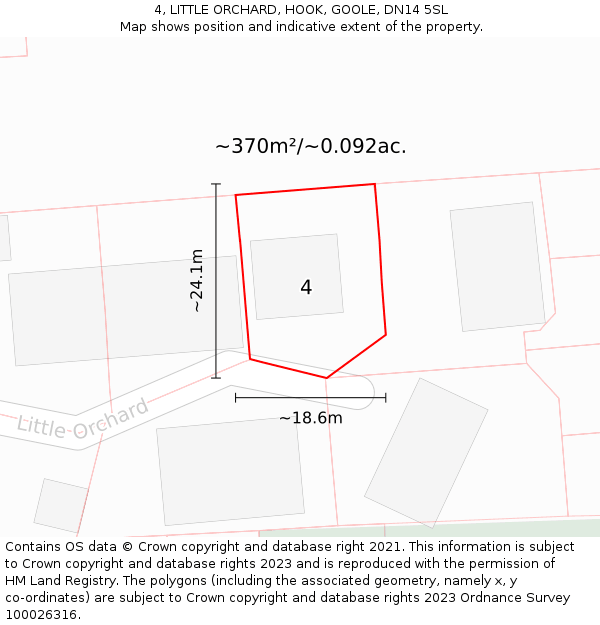 4, LITTLE ORCHARD, HOOK, GOOLE, DN14 5SL: Plot and title map
