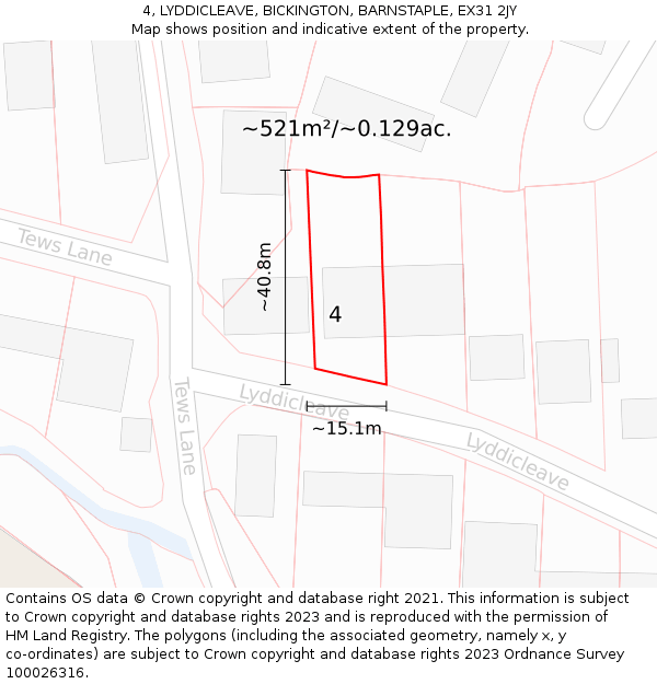 4, LYDDICLEAVE, BICKINGTON, BARNSTAPLE, EX31 2JY: Plot and title map