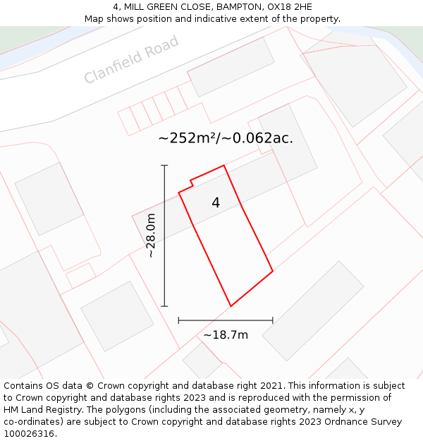 4, MILL GREEN CLOSE, BAMPTON, OX18 2HE: Plot and title map