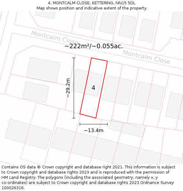 4, MONTCALM CLOSE, KETTERING, NN15 5DL: Plot and title map