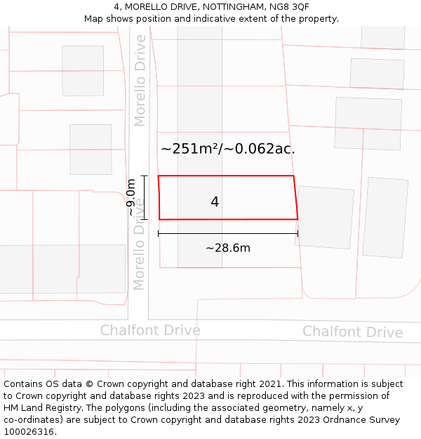 4, MORELLO DRIVE, NOTTINGHAM, NG8 3QF: Plot and title map