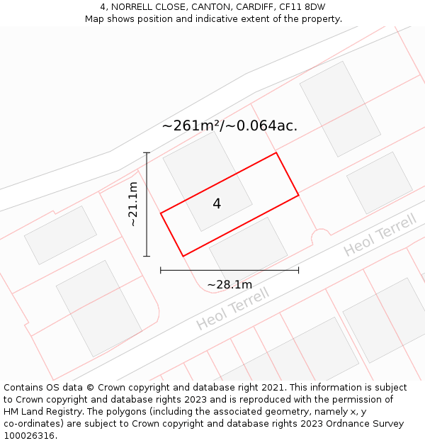 4, NORRELL CLOSE, CANTON, CARDIFF, CF11 8DW: Plot and title map