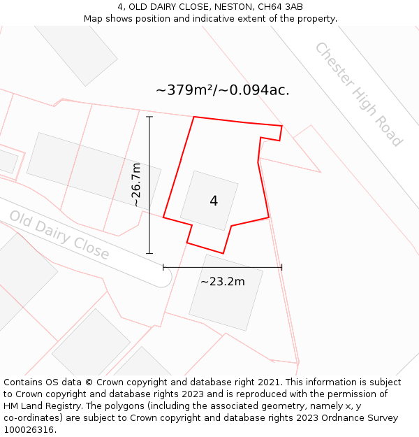 4, OLD DAIRY CLOSE, NESTON, CH64 3AB: Plot and title map