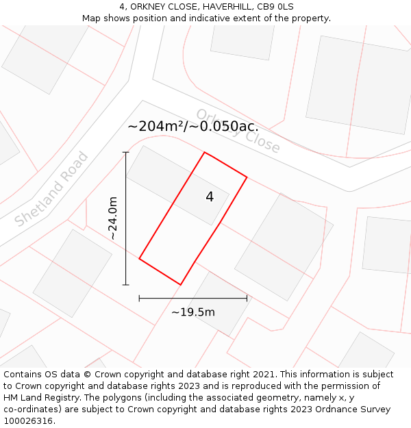 4, ORKNEY CLOSE, HAVERHILL, CB9 0LS: Plot and title map