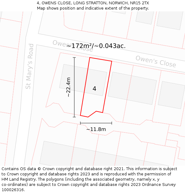 4, OWENS CLOSE, LONG STRATTON, NORWICH, NR15 2TX: Plot and title map