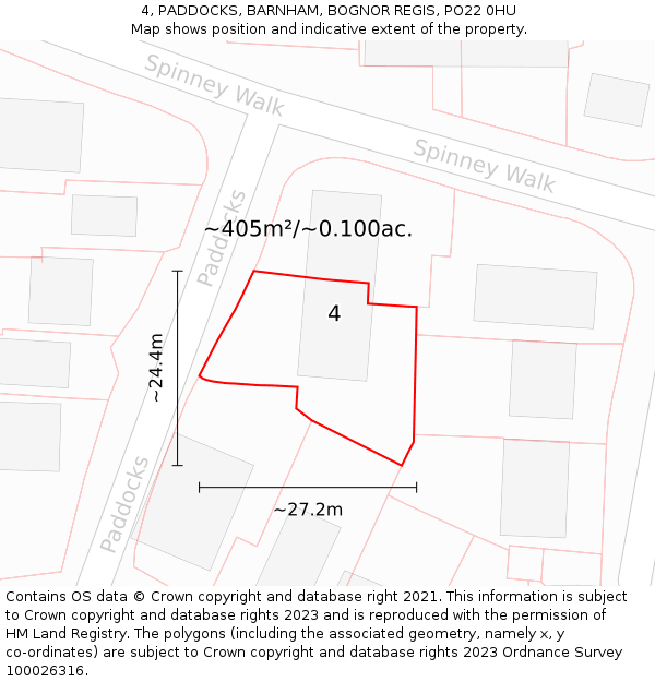 4, PADDOCKS, BARNHAM, BOGNOR REGIS, PO22 0HU: Plot and title map