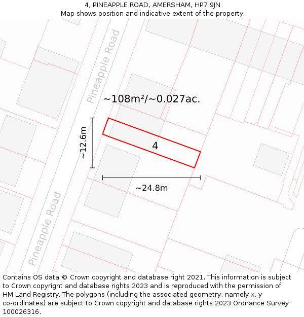 4, PINEAPPLE ROAD, AMERSHAM, HP7 9JN: Plot and title map