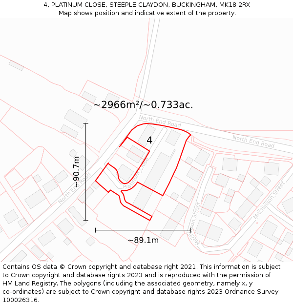 4, PLATINUM CLOSE, STEEPLE CLAYDON, BUCKINGHAM, MK18 2RX: Plot and title map