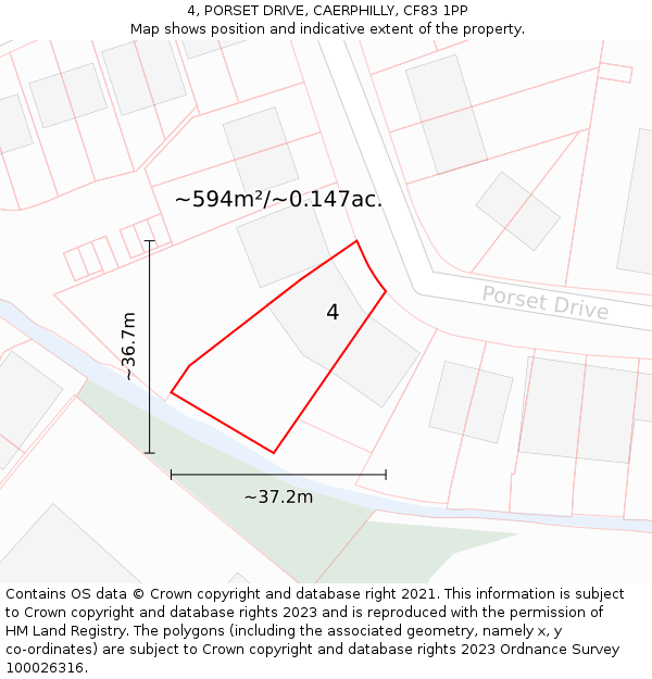 4, PORSET DRIVE, CAERPHILLY, CF83 1PP: Plot and title map