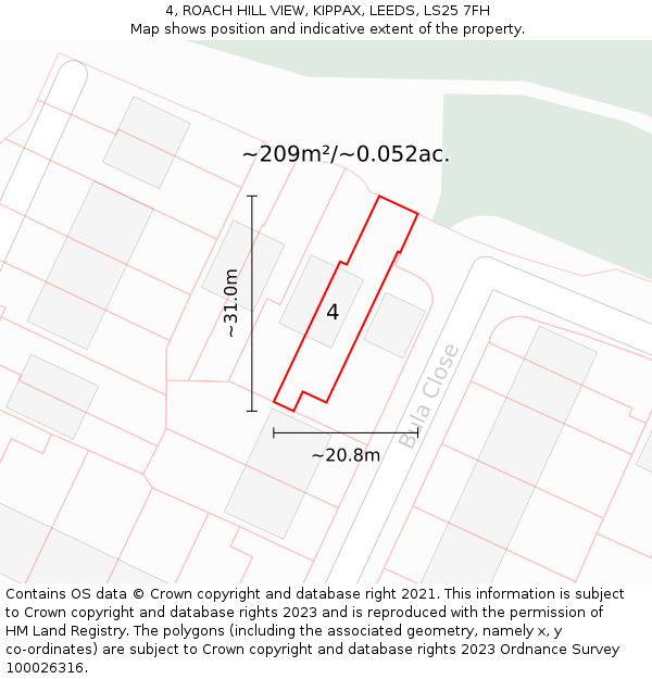 4, ROACH HILL VIEW, KIPPAX, LEEDS, LS25 7FH: Plot and title map