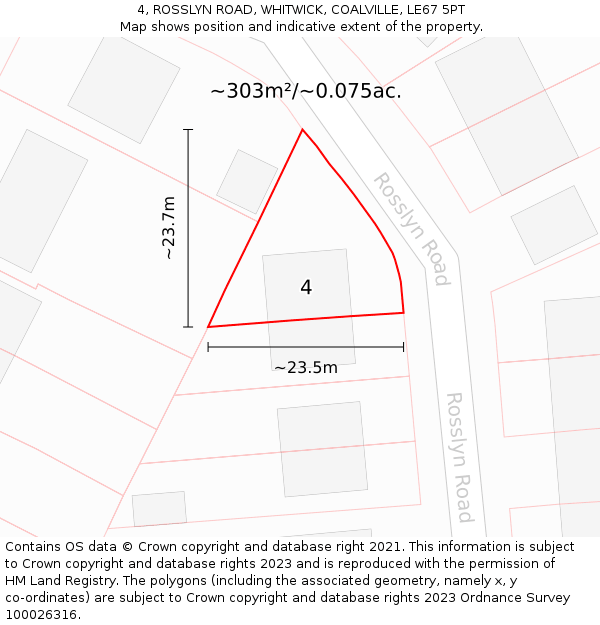 4, ROSSLYN ROAD, WHITWICK, COALVILLE, LE67 5PT: Plot and title map
