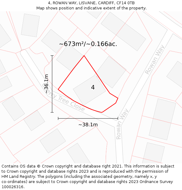 4, ROWAN WAY, LISVANE, CARDIFF, CF14 0TB: Plot and title map