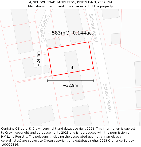 4, SCHOOL ROAD, MIDDLETON, KING'S LYNN, PE32 1SA: Plot and title map