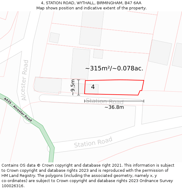 4, STATION ROAD, WYTHALL, BIRMINGHAM, B47 6AA: Plot and title map