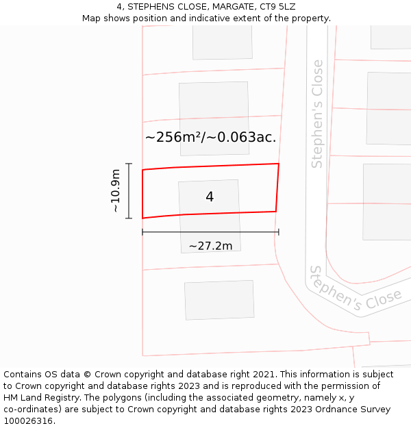 4, STEPHENS CLOSE, MARGATE, CT9 5LZ: Plot and title map