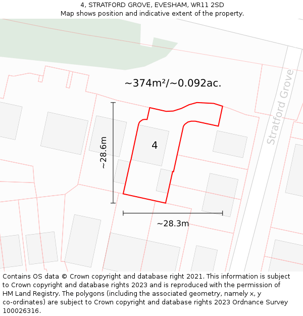 4, STRATFORD GROVE, EVESHAM, WR11 2SD: Plot and title map
