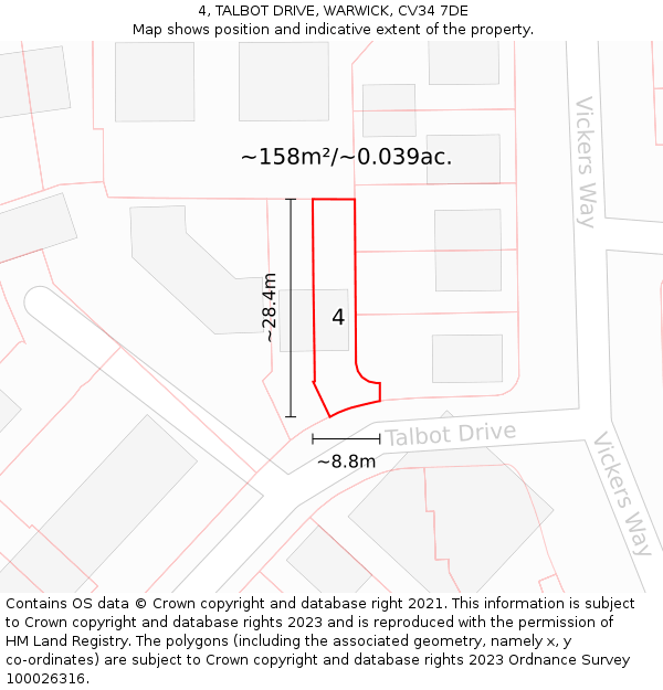 4, TALBOT DRIVE, WARWICK, CV34 7DE: Plot and title map