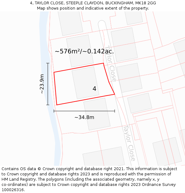 4, TAYLOR CLOSE, STEEPLE CLAYDON, BUCKINGHAM, MK18 2GG: Plot and title map