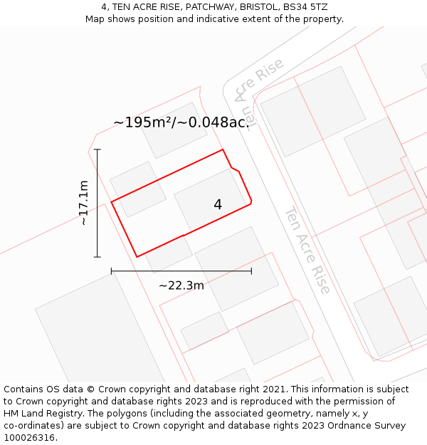 4, TEN ACRE RISE, PATCHWAY, BRISTOL, BS34 5TZ: Plot and title map