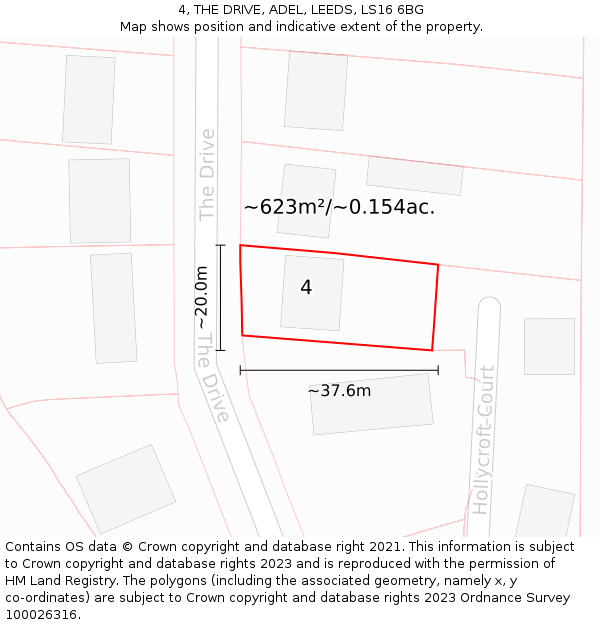 4, THE DRIVE, ADEL, LEEDS, LS16 6BG: Plot and title map