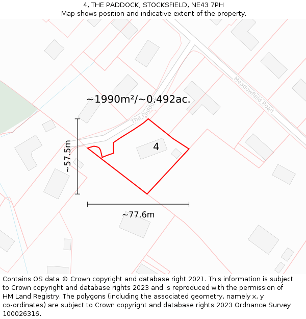 4, THE PADDOCK, STOCKSFIELD, NE43 7PH: Plot and title map