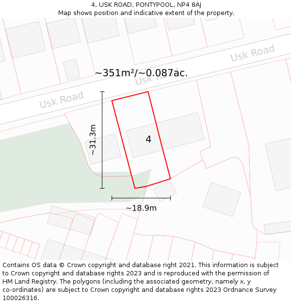 4, USK ROAD, PONTYPOOL, NP4 8AJ: Plot and title map