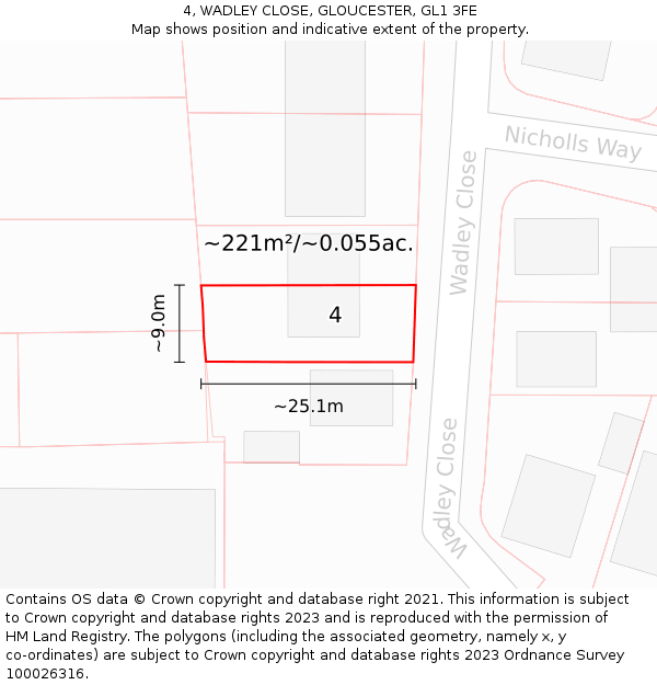 4, WADLEY CLOSE, GLOUCESTER, GL1 3FE: Plot and title map