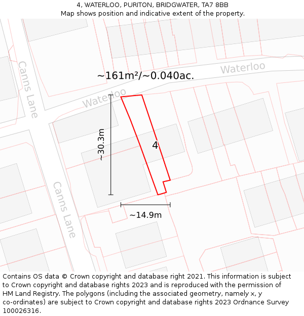 4, WATERLOO, PURITON, BRIDGWATER, TA7 8BB: Plot and title map