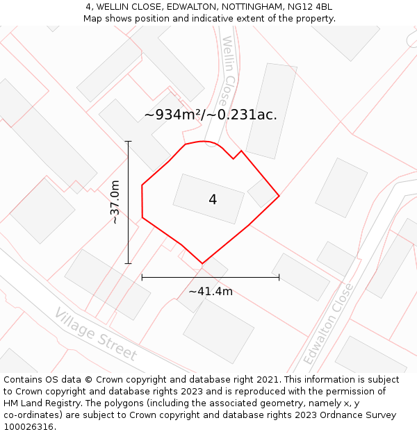 4, WELLIN CLOSE, EDWALTON, NOTTINGHAM, NG12 4BL: Plot and title map