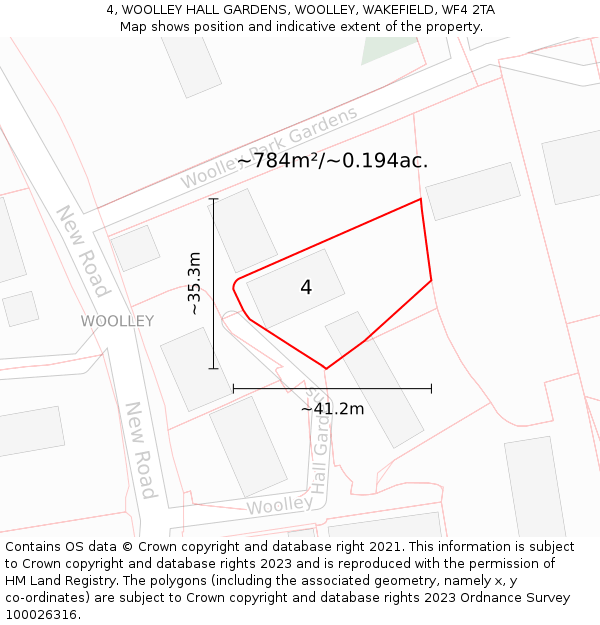 4, WOOLLEY HALL GARDENS, WOOLLEY, WAKEFIELD, WF4 2TA: Plot and title map