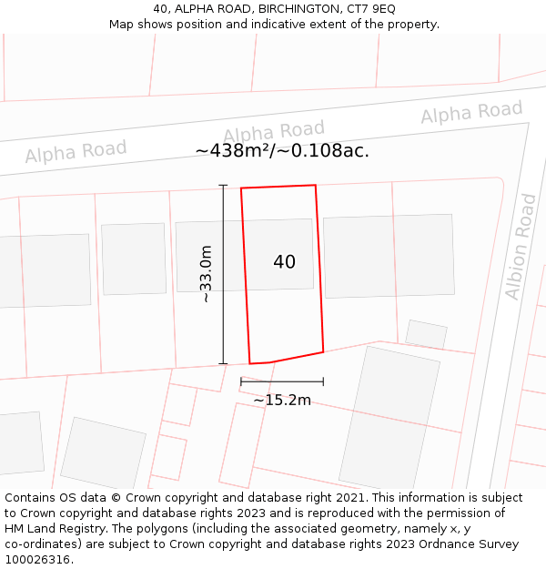 40, ALPHA ROAD, BIRCHINGTON, CT7 9EQ: Plot and title map