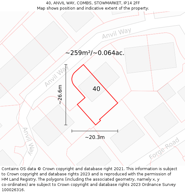 40, ANVIL WAY, COMBS, STOWMARKET, IP14 2FF: Plot and title map