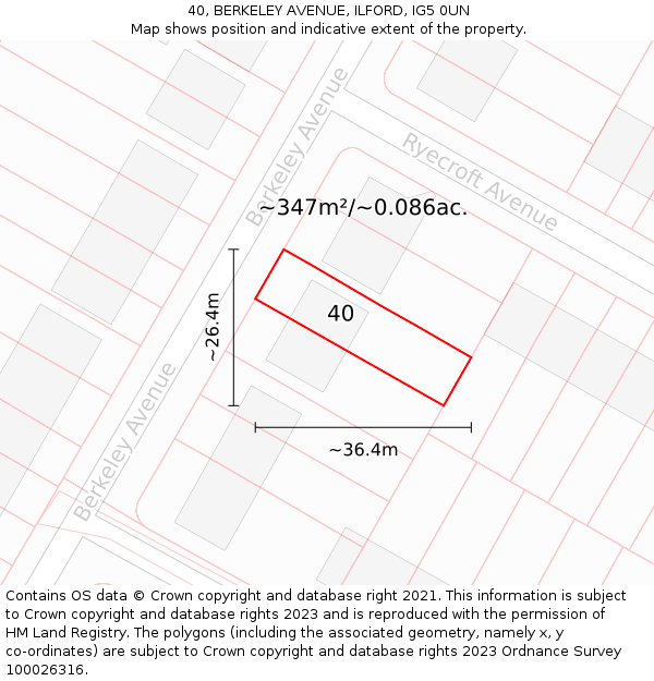 40, BERKELEY AVENUE, ILFORD, IG5 0UN: Plot and title map