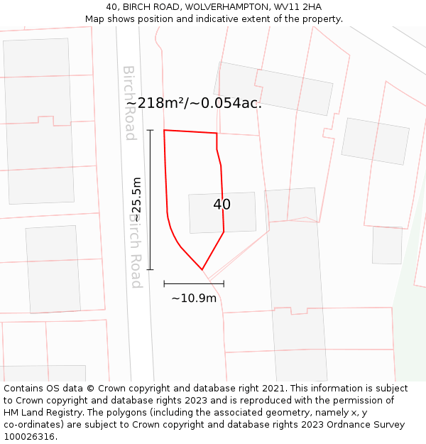 40, BIRCH ROAD, WOLVERHAMPTON, WV11 2HA: Plot and title map