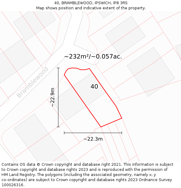 40, BRAMBLEWOOD, IPSWICH, IP8 3RS: Plot and title map
