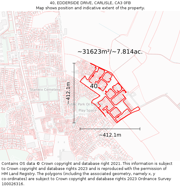 40, EDDERSIDE DRIVE, CARLISLE, CA3 0FB: Plot and title map