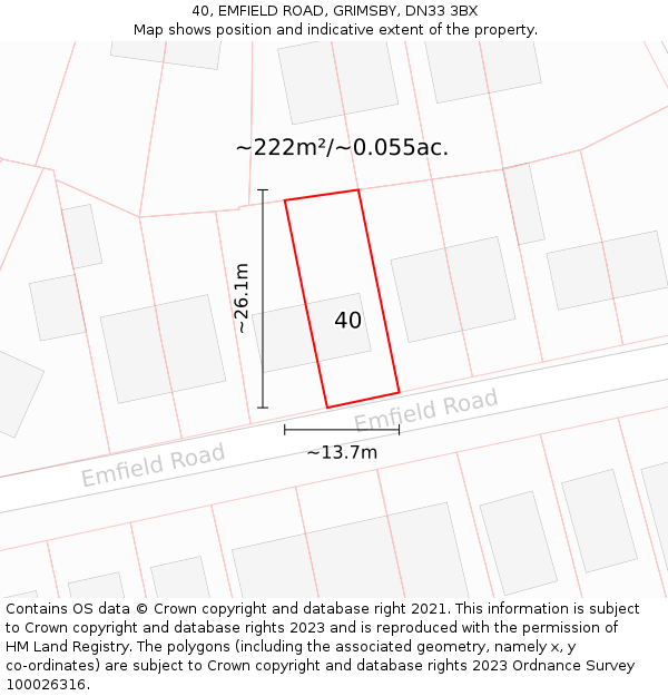 40, EMFIELD ROAD, GRIMSBY, DN33 3BX: Plot and title map