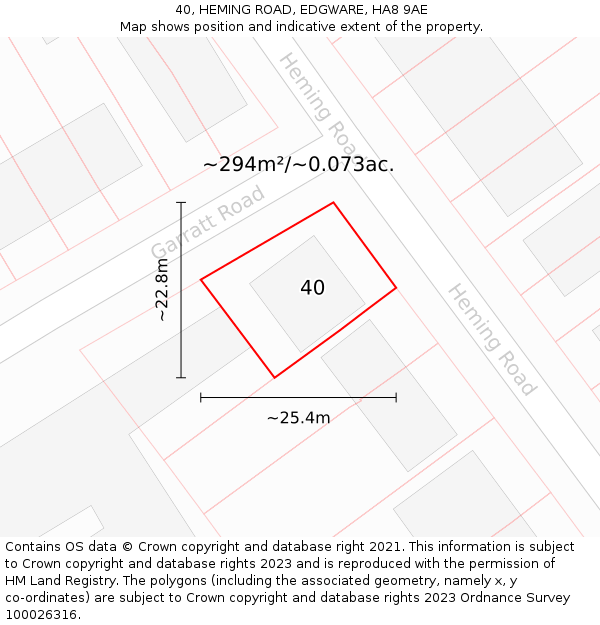 40, HEMING ROAD, EDGWARE, HA8 9AE: Plot and title map