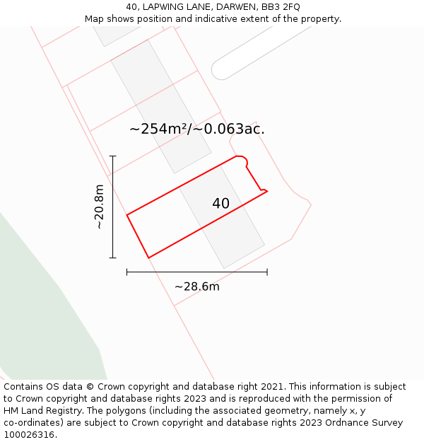 40, LAPWING LANE, DARWEN, BB3 2FQ: Plot and title map