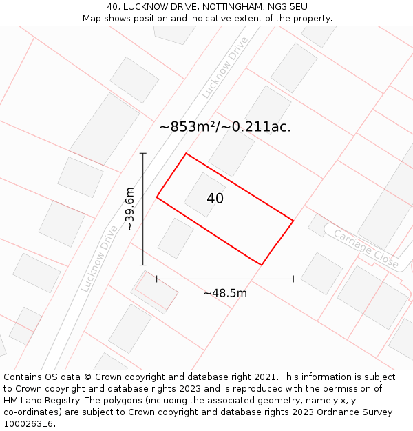 40, LUCKNOW DRIVE, NOTTINGHAM, NG3 5EU: Plot and title map