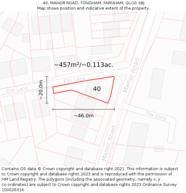 40, MANOR ROAD, TONGHAM, FARNHAM, GU10 1BJ: Plot and title map