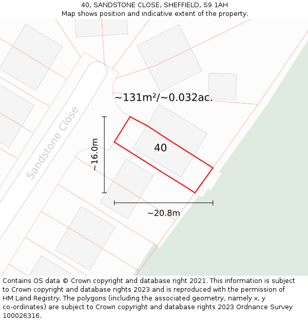 40, SANDSTONE CLOSE, SHEFFIELD, S9 1AH: Plot and title map