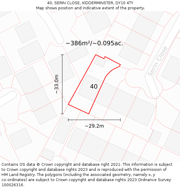 40, SERIN CLOSE, KIDDERMINSTER, DY10 4TY: Plot and title map