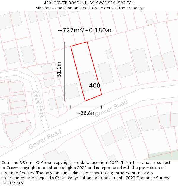 400, GOWER ROAD, KILLAY, SWANSEA, SA2 7AH: Plot and title map