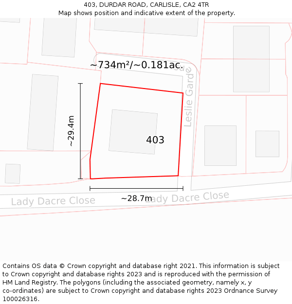 403, DURDAR ROAD, CARLISLE, CA2 4TR: Plot and title map